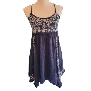 (E) American eagle gray midi bohemian dress with white embroidery size s